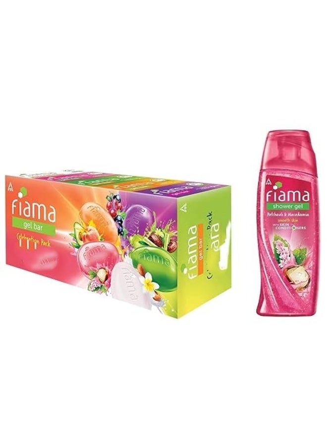 فياما مجموعة فياما جل بار الاحتفالية، صابون 125 غرام وجل استحمام فياما برائحة الباتشولي والمكاديميا، غسول للجسم مع مرطبات للبشرة لبشرة ناعمة ومتألقة، زجاجة 250 مل - Image 1